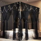 4 Corners Post Princess Curtains Bed Canopy for Girls 8 Panels Curtain- Double Layer Sheer Mesh Canopies Drapes Girls Room Decor (8P-Black/Black, 4P(43"x82") W+4P(43"x82") L/(King))