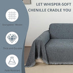 Couch Cover for Dogs, Non Slip Sofa Cover, Washable Couch Covers, 2 Cushion Sofa for Dogs Furniture Protector with Tassels Chenille Sofa Covers for Pets (Vertical Pattern Dark Gray)