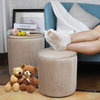 Round Ottoman with Storage Set of 2, Multi-Functional Velvet Vanity Stool for Bedroom, Ottomans Coffee Table Padded Seat Foot Rest for Living Room (Beige)