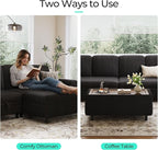 LINSY HOME Sectional Sleeper Sofa Storage Ottoman Bench, Convertible Coffee Table Plush Corduroy Couch Ottoman Footstool for Living Room, Bedroom Entryway and Family Room, Black