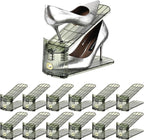 Shoe Slots Organizer,Adjustable Shoe Rack with Three Levels,Shoe stackers for a Pair of Shoes (Green Clear, 12Pack)