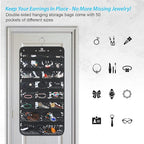 Freegrace Hanging Jewelry Organizer Revolving Hanger - Secure Zipper Closure - 50 Pockets - Foldable Storage & Display Solution - For All Jewelry & Bijoux (Black)