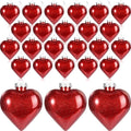 Civaner 24 Pcs Large Valentine's Day Heart Shaped Ornaments Outdoor, Glitter Heart Shaped Baubles with Pre-Strung Wire, Romantic Home Hanging Decorations for Valentine Tree (Red)