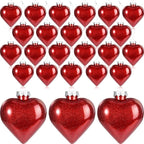 Civaner 24 Pcs Large Valentine's Day Heart Shaped Ornaments Outdoor, Glitter Heart Shaped Baubles with Pre-Strung Wire, Romantic Home Hanging Decorations for Valentine Tree (Red)