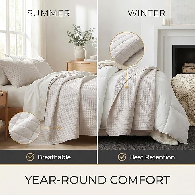 Southshore Fine Living, Inc. King Quilt Bedding Set, Quilted Comforter, Coverlet Bed Spread for California Kings, Luxury Bedding King Quilt Set, Lightweight Quilted Bedspread w/Shams, Bone (Pack of 2)