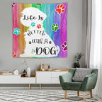 VUMIVI Cute Dog Tapestry Rainbow Color Planks Rustic Farmhouse Home Decor Pet Paws Tapestry Wall Hanging for Living Room Bedroom Dorm Classroom Aesthetic Decor W60xL60in