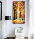 Hand-Painted Forest Landscape Oil Painting - Contemporary Abstract Art, 48x24 Inch Home Wall Decoration
