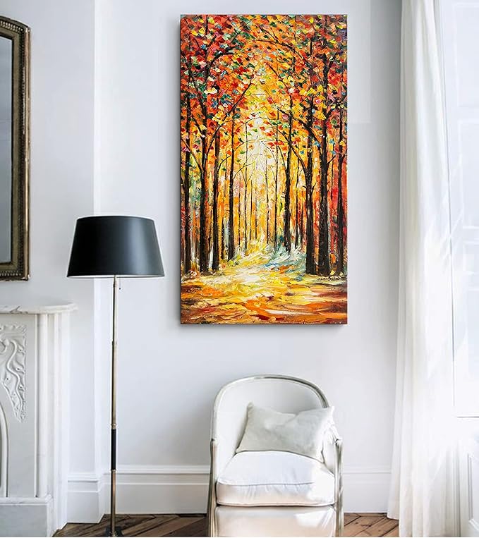 Hand-Painted Forest Landscape Oil Painting - Contemporary Abstract Art, 48x24 Inch Home Wall Decoration