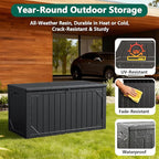 Outdoor Storage Box, 98 Gallon Deck Box, Outdoor Storage Bench, Waterproof Resin Storage Bench with Lockable Lid, Patio Furniture Cushions & Garden Tools Storage, UV Resistant (Black)