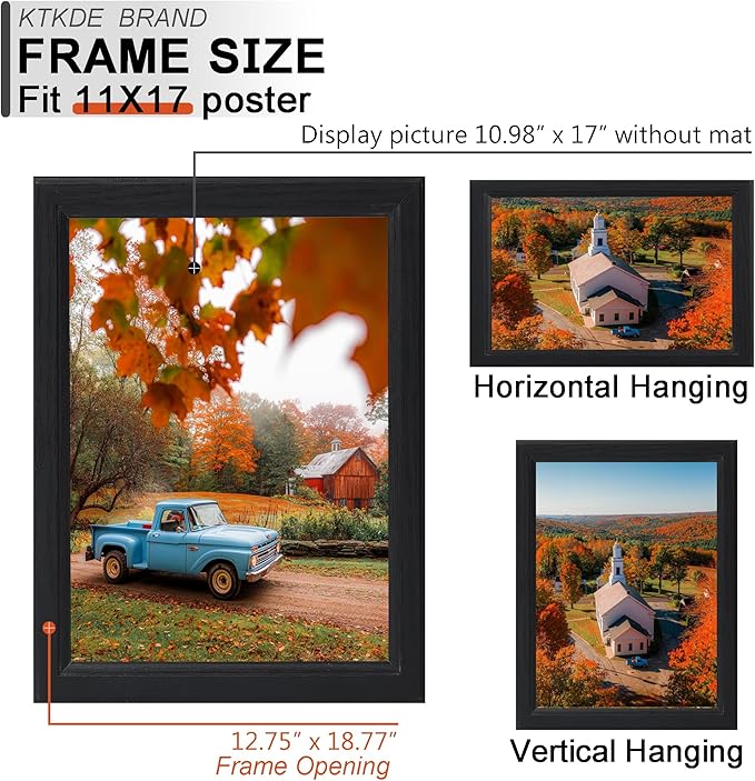 KTKDE 11x17 Picture Frame Set of 5, Wooden frames black, Vertical & Horizontal Wall Hanging for Wall Display,Studio Gallery Photo Frame for Photos, Posters & Art Prints