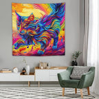 VUMIVI Colorful Cat Tapestry Pet Oil Painting Print Rainbow Colorful Abstract Art Pattern Tapestry Wall Hanging for Living Room Bedroom Dorm Classroom Aesthetic Decor W60xL60in