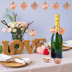 Valentines Day Heart Ornaments, 24Pcs Hanging Heart Ornaments, Glitter Champagne Heart-Shaped Baubles for Outdoor Wedding Anniversary Mother's Day Romantic Galentines Valentines Day Party Decoration