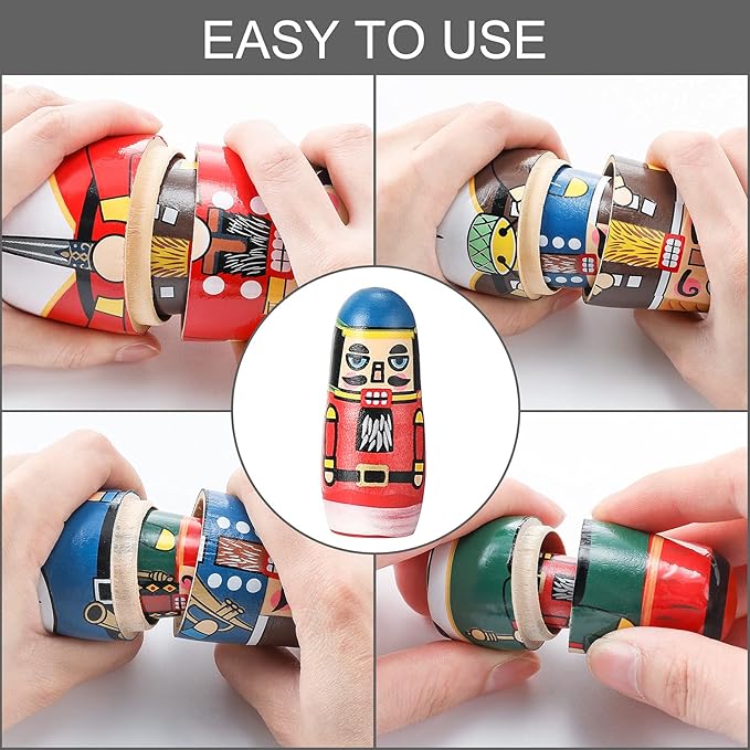 Gejoy Russian Nesting Dolls for Kids Handmade Matryoshka Wooden Stacking Toys Nesting Dolls Collectible Gifts for Winter Christmas Holiday Present Boys Girls Adults Home Decor(Walnut Man)