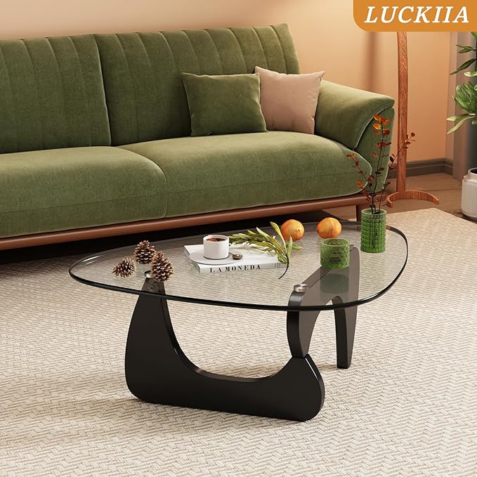 Coffee Tables Glass Small Farmhouse Coffee Table Mid-Century Modern Wood Center Table for Living Room, Black Transparent, 32 Inch