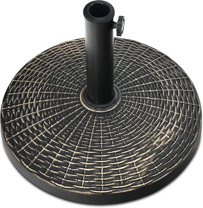 Tangkula 27 lbs Round Resin Patio Umbrella Base, Heavy-Duty Outdoor Umbrella Stand W/Adjustable Knob, All-Weather Resistance, Rattan Design, Suitable for Poolside, Yard, Street, Easy Assembly