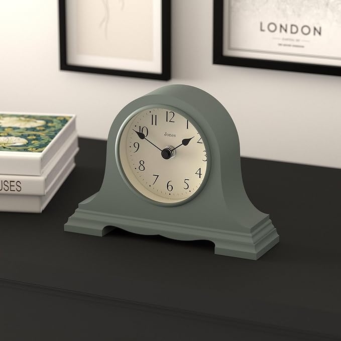JONES CLOCKS® Speakeasy Mantel Clock | Classic Napoleon’s hat Design | Green | Contemporary Classic Style for Desk, Table, Shelf or Bedside