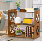 Brown Bookcase by Natural Wood, 4 Tier Bookshelf, Small Book Shelves Freestanding Display Storage Shelves. Open Bookshelf for Bedroom, Living Room and Office (Brown, 3 Tier)