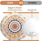 Meditation Cushion Set of 2, 32 Inch Extra Thick Memory Foam Round Floor Pillow with Removable Washable Cover, Bohemian Mandala Yoga Cushion for Adults - Ideal Holiday Decor, Brown