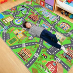 Kids Room Rug - Soft & Non-Slip 7x9 Ft Town Car Rug City Map Play Mat, Childrens Road Catpet Washable Rug for Classroom Nursery Bedroom Boys