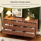 9 Drawer Dresser,63" Wide Mid Century Modern Chest of Drawers,Wooden Bedroom Drawer Dresser with 9 Storage Drawers for Bedroom, Living Room,with Anti-Tipping Device,Chestnut