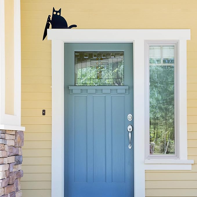 AWISBI Black Cat Door Topper, Wooden, Modern Style, Wall Pediment, Cat Lover Gifts, Black