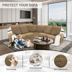 Recliner Sofa Covers 100% Waterproof Recliner Cover Washable Velvet L Shape Recliner Couch Covers for Sofa Pets Anti Slip Recliner Slipcovers with Pockets (5 Seat Sofa, Light Brown)