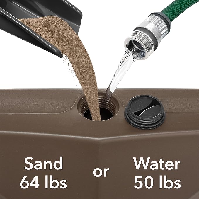 Casafield Patio Umbrella Base, 64lb Capacity, Fillable Heavy Duty Rolling Stand with Handle for Outdoor, Patio, Lawn, Deck, Poolside - Brown
