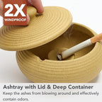 Ashtray with Lid for Outside Patio, Windproof Ash tray, Ceramic Smokeless Ashtray for Outdoor Home Office Tabletop Patio Outdoor Balcony, Ginger Yellow