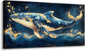 JEAWA Large Canvas Wall Art - Marine Animal Painting Wall Decor, Blue White Gold Whale Picture, Modern Art Prints for Living Room Bedroom Bathroom Home Decoration, 29x58 IN