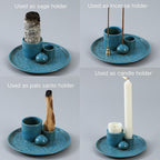 5 in 1 Incense Holder Burner, 5.9" Ceramic Holder for Burning Palo Santo Sage Candle and Incense Sticks Cones, Ash Catcher Tray for Meditation Room Home Décor(Blue)