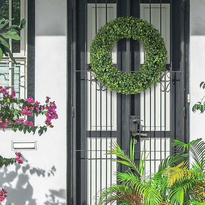 Wreaths, 20" Wreath, Boxwood Wreaths for Front Door, for Spring, Summer, Fall or Winter Wreath,Used for Farmhouse, Room Indoors,Outdoors, corridors, Offices. (Green)