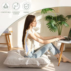 35" Washable Floor Pillow Cushion for Adults, Meditation Cushion Pillow, Extra Large Square Floor Sitting, Removable Tufted Corduroy Cover, for Tatami Living Room or Yoga, Beige, Machine Washable