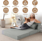 FILUXE Convertible Folding Sofa Bed - Sleeper Chair with Pillow, Modern Linen Fabric Floor & Futon Couch, Foldable Mattress for Living Room/Dorm/Guest/Home Office/Apartment, Standard Size, Light Gray