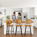 24-Inch Leather Bar Stools Set of 3, Counter Height Barstools with High Backrest，Bar Chairs for Kitchen Island with Heavy Duty Metal Legs, Brown