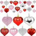48PCS Heart Ornaments for Valentines Day Decorations, 2 Sizes Heart Shaped Ornaments for Christmas Valentine Tree, Red Pink Silver Glitter Hearts Hanging Decorations for Valentines Day Decor