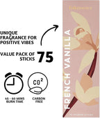 Folkulture Incense Sticks (75 Sticks) |8" French Vanilla Incense Sticks For Meditation, Aromatherapy, Valentines Day Gifts For Her | No Charcoal,Organic, Non Toxic, 45 Min, Long Burning Insence-Sticks