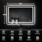 ISKM 48'' x 32'' LED Mirror for Bathroom Lighted Vanity Mirror for Wall Front Lights + Backlit LED Bathroom Mirror Anti-Fog Tempered Glass ETL Listed