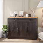 Shintenchi Modern Farmhouse Sideboard Buffet Cabinet,Barn Doors Buffet Cabinet with 2 Drawers & 3 Doors,Wood Coffee Bar Cabinet with Adjustable Shelf for Kitchen Living Room,Brown