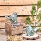 Sungmor Cast Iron Desktop Ornament - Graceful Hollow-Carved Birds Sculpture Home Decoration - Decorative & Lovely Animal Figurine Indoor Outdoor Statues - 2PC Pack & Green Color