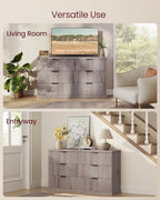VASAGLE MAXE Collection - 6-Drawer Double Dresser for Bedroom, 54.2-Inch Wide Chest of Drawers, Fluted Panels, Mid Century Modern Storage Dresser, TV Stand for Living Room, Washed Gray ULTS662FD01S