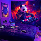NYZE Blacklight Tapestry Panda Music Wall Tapestry Art Party Banner Colourful Poster Design Tapestries for Hip Hop College Dorm Room Bedroom Wall Decor 59in×51in