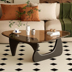 Coffee Table for Living Room Mid Century Modern Center Table with Glass Top and Wood, Brown/Black