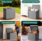 Outdoor Storage Box,30 Gallon Deck Box Outdoor Storage Bench Outside Waterproof Resin Storage Bench, Lockable Patio Cushions, Garden Tools Storage For Furniture, UV Resistant(Gray