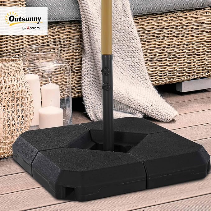 Outsunny 4-Piece Outdoor Patio Offset Umbrella Base Stand Weight Holder w/Cross Base for Powerful Support, 158lbs Sand or 132lbs Water Filled, Black