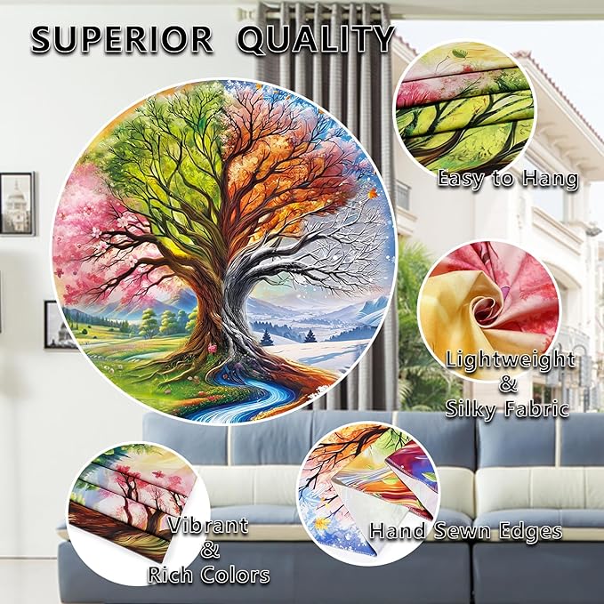 Dermijer Colorful Tree of Life Tapestry Four Seasons Trees Tapestrie Spring Flower Green Summer Autumn Leaves Winter Snowflake Magical Natural Landscape Wall Hanging for Home Decor L78.7×W59.1