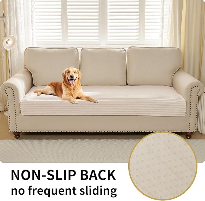 HAOMAIJIA Waterproof Couch Cover for Dogs Washable,Fuzzy Pet Couch Covers for Sofa,Thick Soft Dog Bed Cover Non-Slip Couch Covers for 3 Cushion Couch Sofa Pet Friendly (Off White, 35" x 82")