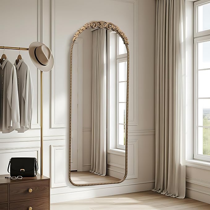Besdomus Large Gold Floor Mirror: 56"x 21" Vintage Full Length Mirror - Traditional Ornate Baroque Antique Body Mirrors for Bedroom/Cloakroom/Entryway/Hallway/Wall - Home Decor for Living Room