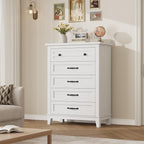 GarveeHome 5 Dresser for Bedroom, 41.3 in Tall Vertical Drawer Dresser with Large Storage, Freestanding Wooden Closet Chest for Bedroom, Living Room, White