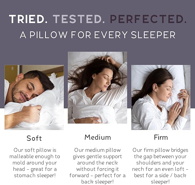 Lincove Signature 100% Natural Canadian White Down Luxury Sleeping Pillow - 800 Fill Power, 500 Thread Count Cotton Shell, Made in Canada, Queen - Firm, 2 Pack