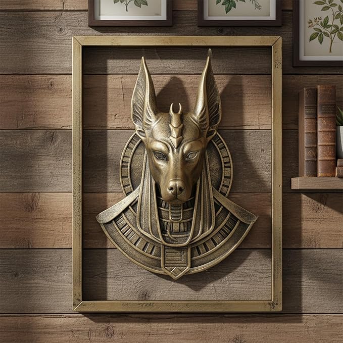 JJALIGHTS Animal Heads Wall Decor Anubis Resin Sculptures Anubis the Jackal-headed God Wall Hanging Decoration Imitation Copper vintage Wall Sculpture for Living Room Bedroom Office